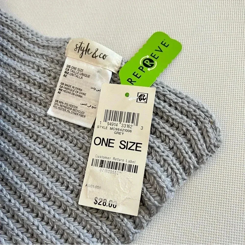 Style & Co Gray Knit Scarf With Silver Treads